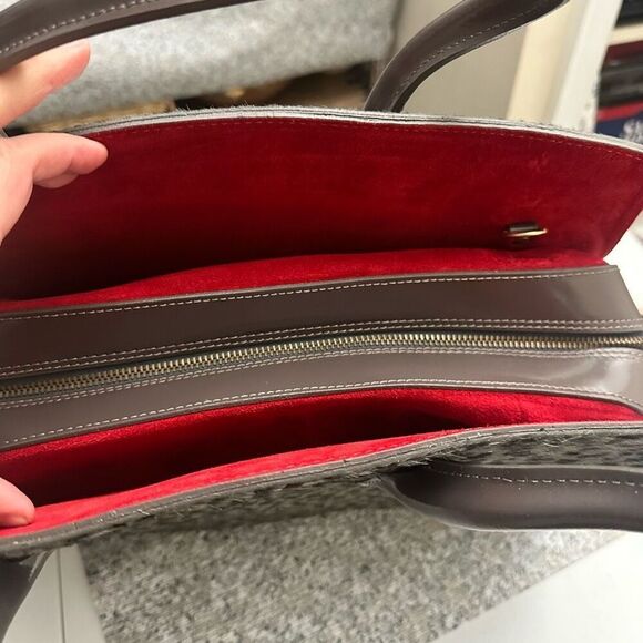 Alberta diCanio Animal Print Gray Large Italian Leather Satchel Handbag NEW - Picture 8 of 11